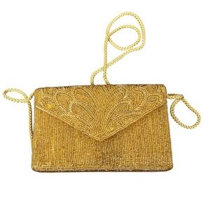 VTG Handmade Gold Beaded Shoulder Clutch Carla Marchi Regency Gatsby Cocktail
